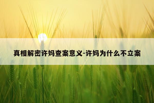 真相解密许妈查案意义-许妈为什么不立案