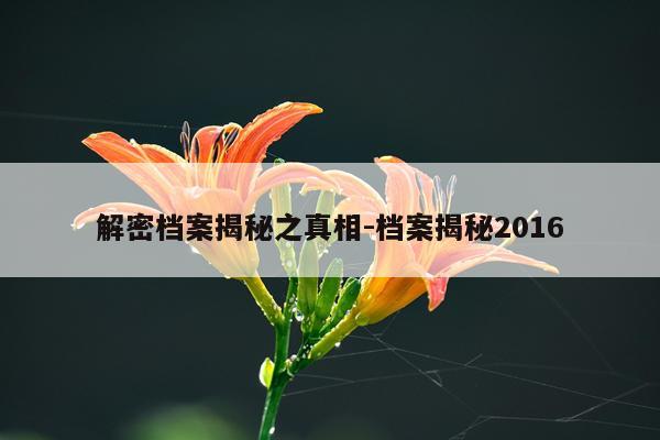 解密档案揭秘之真相-档案揭秘2016