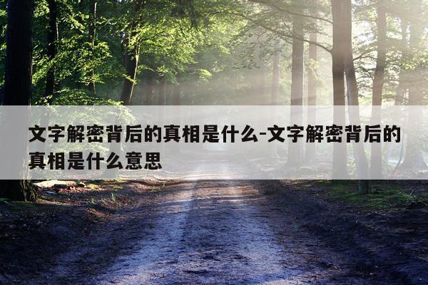 文字解密背后的真相是什么-文字解密背后的真相是什么意思