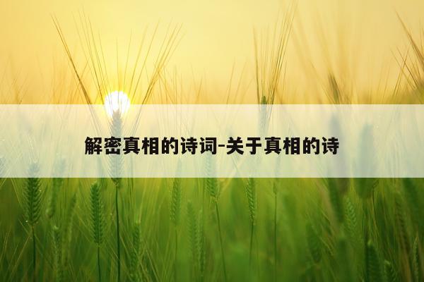 解密真相的诗词-关于真相的诗