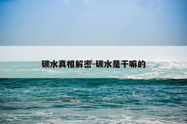 碳水真相解密-碳水是干嘛的