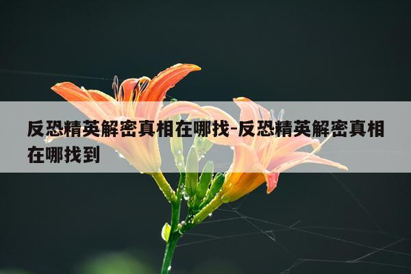 反恐精英解密真相在哪找-反恐精英解密真相在哪找到