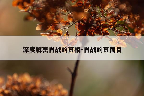 深度解密肖战的真相-肖战的真面目
