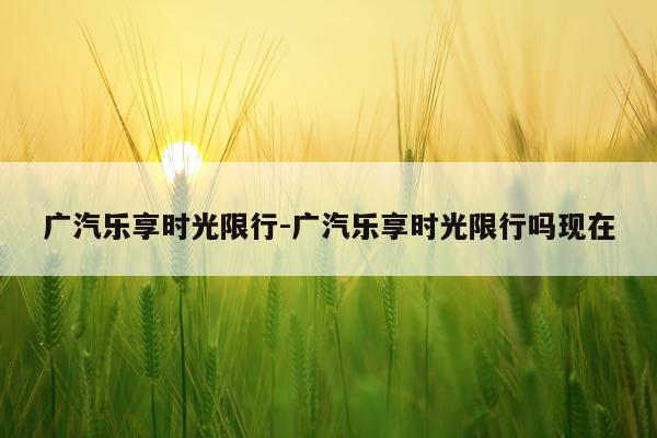 广汽乐享时光限行-广汽乐享时光限行吗现在