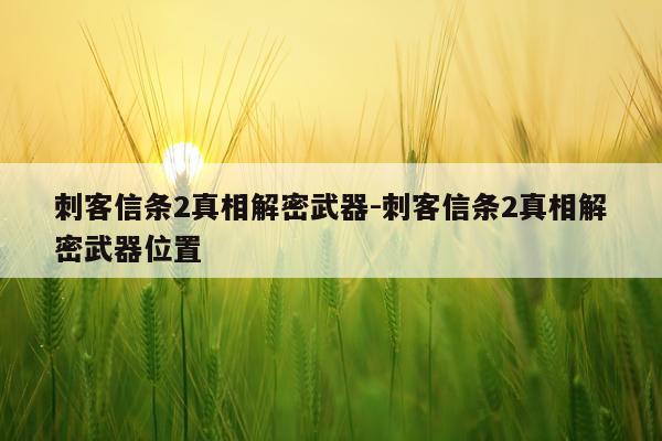 刺客信条2真相解密武器-刺客信条2真相解密武器位置