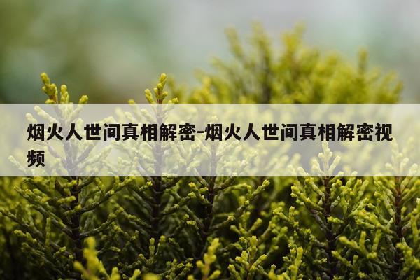 烟火人世间真相解密-烟火人世间真相解密视频