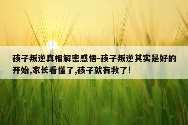 孩子叛逆真相解密感悟-孩子叛逆其实是好的开始,家长看懂了,孩子就有救了!