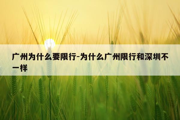 广州为什么要限行-为什么广州限行和深圳不一样