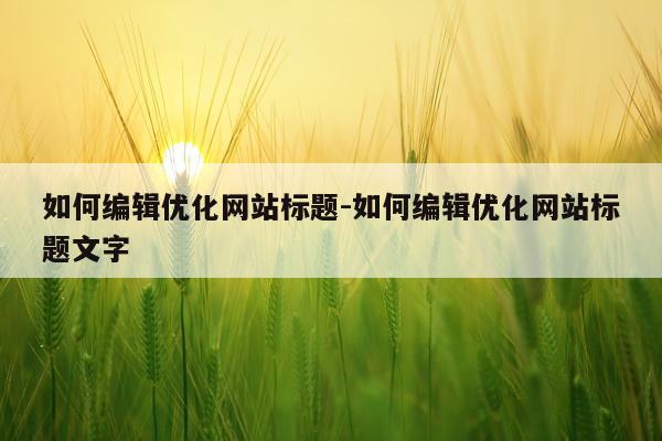 如何编辑优化网站标题-如何编辑优化网站标题文字